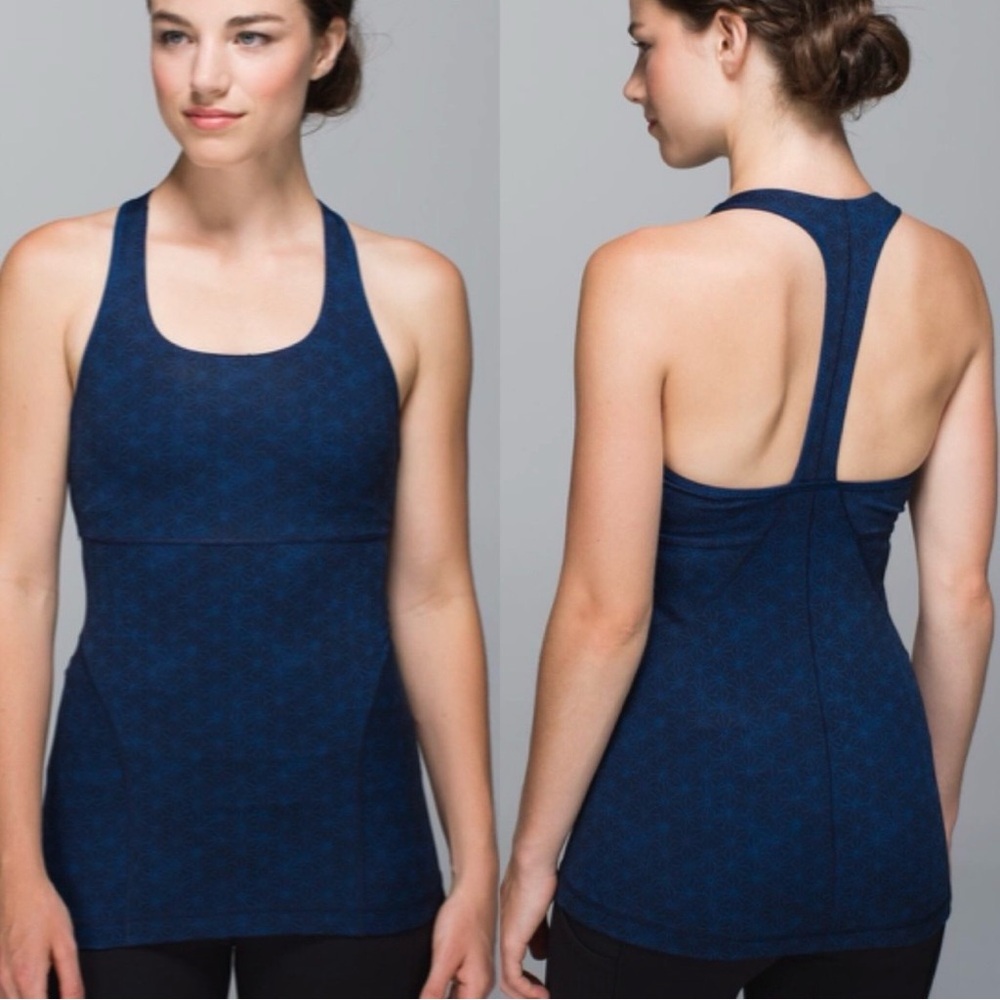 LULULEMON sashico star inkwell power up tank II Size 4 top blue athletic workout